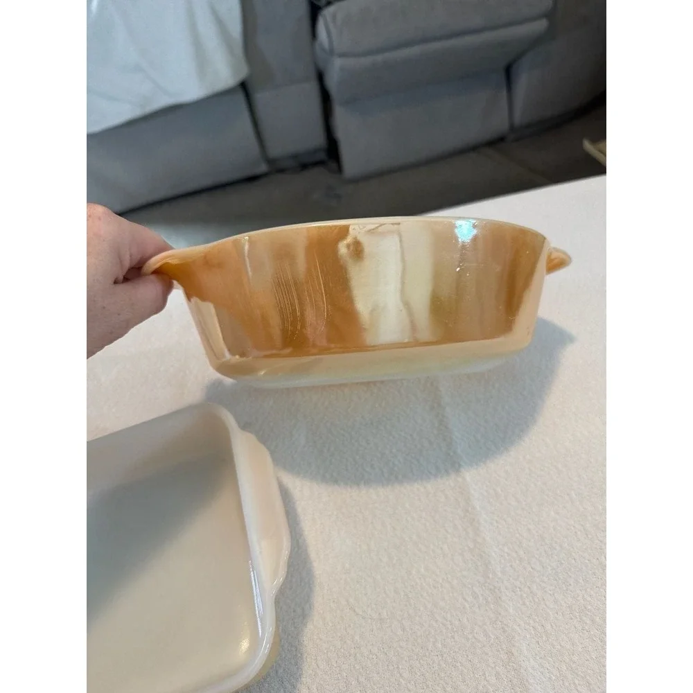 Vintage Anchor Hocking Fire-King Peach Lustre 3-Piece Baking Dish Set
